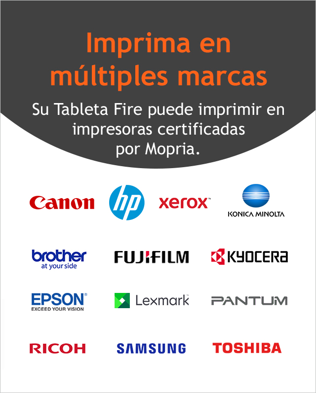 El servicio de impresión de Mopria es fácil de usar y está integrado en el sistema operativo Fire como una herramienta del sistema.