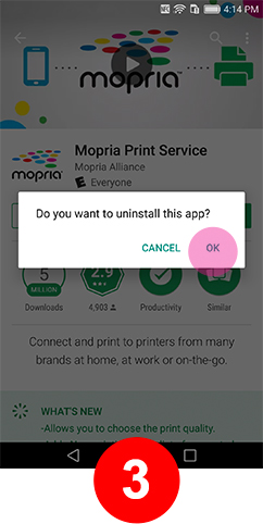 Tap ok to uninstall Mopria Print Service