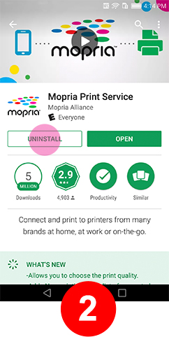 Tap uninstall to remove Mopria Print Service